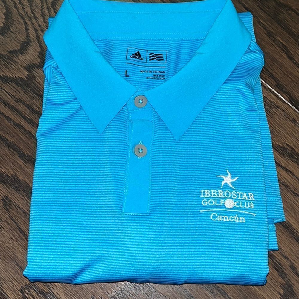 Adidas Coral Blue Iberostar Golf Club Resort Cancun Mexico Polo Tennis Shirt L